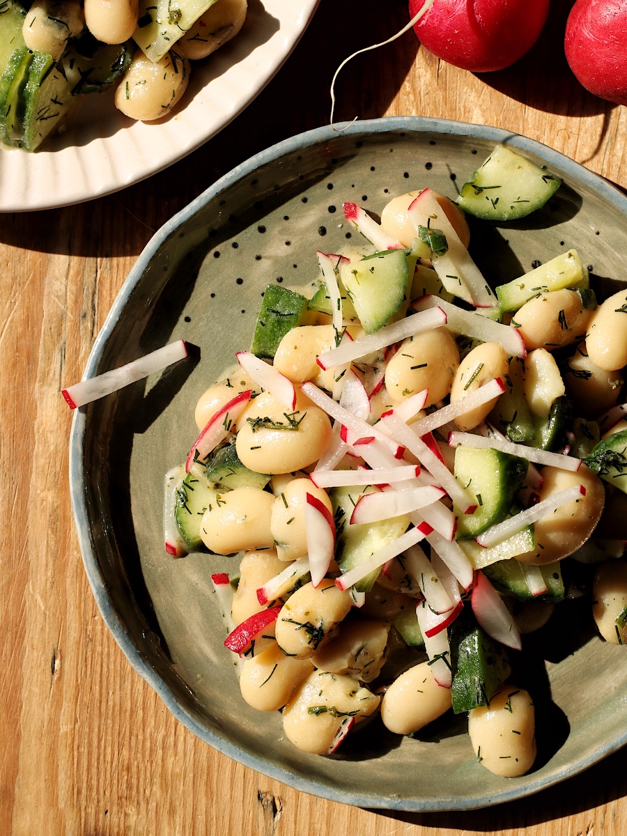 gurķu, redīsu un pupiņu salāti vegan vegānisks plantbased